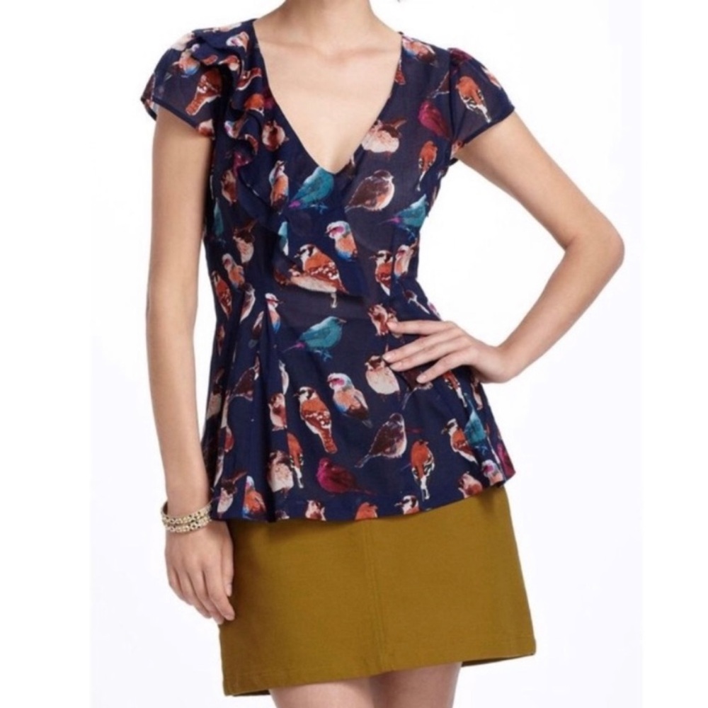 Anthropologie Meadow Rue Bird Animal Kingdom Print Blouse